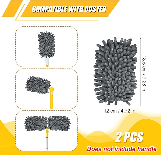 2pcs Duster Refills for Swiffer, Microfiber Dusters Heavy Duty Refills 360 Ceiling Fan Duster Replacements Reusable Hand Dusters for Cleaning (Gray)