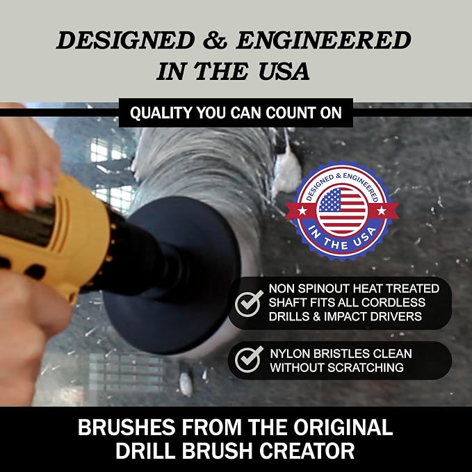 Drillbrush Car Detailing Kit | Drill Brush Set – Soft Bristle Power Scrubber Attachments for Cleaning Car Interior, Upholstery, Carpet, Seats, Wheels, Rims, Dash, Console, and Trim - Nylon Scrub Brush