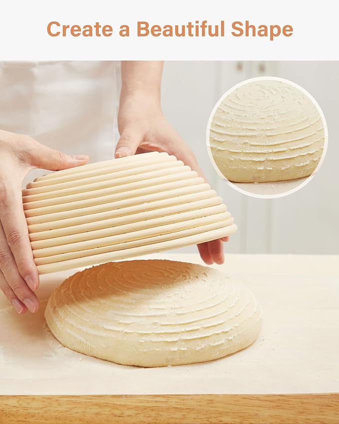 Kootek Banneton Bread Proofing Basket with Liner, 9 Inch Round Sourdough Bread Baking Supplies, Sourdough Starter Kit for Artisan Bread Making