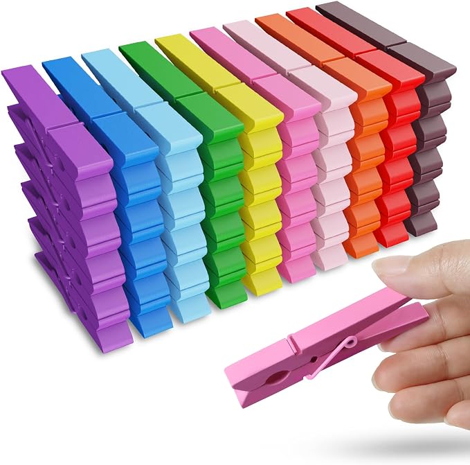 50PCS Colored Wooden Clothespins 2.9 Inch Color Clothes Pins for Pictures | Colorful Close Pins Wood for Photos Classroom School Decoration Craft Cheer, 10 Color Each 5 Pcs