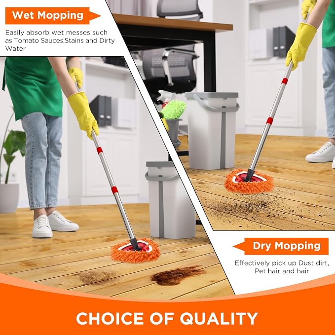 Baderke 3 Pack Chenille Mop Heads Replacements Compatible with 1 Tank System Chenille Duster Replacement Heads Microfiber Spin Mop Refill Pads Reusable Dust Refills for Floor Cleaning (Orange)