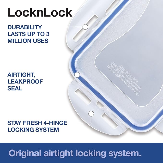 LOCK & LOCK Easy Essentials Plastic Food lids/Pantry Storage/Airtight containers, BPA Free, Square-11 Cup-for Sugar, Clear (Pack of 2)