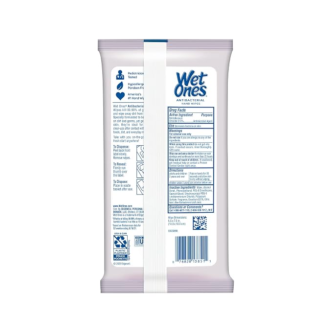 Wet Ones Antibacterial Lavender Hand Wipes | Travel Wipes Case, Moisturizing | 20 ct. Travel Size Wipes (10 pack)