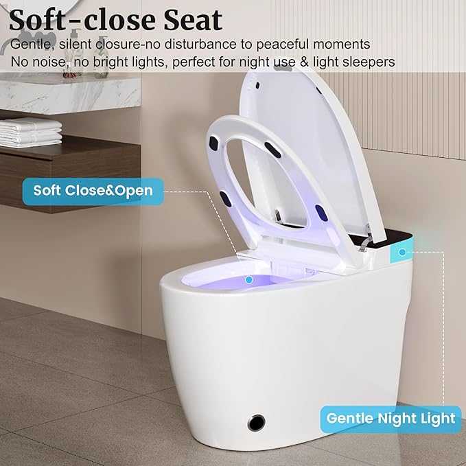 Smart Toilet with Heated Seat, Foot Sensor Auto Flush, One Piece Toilet for Bathroom, Electric Tankless Toilets with Night Light, LED Display, Dual Flush Remote - Pre-Wetting