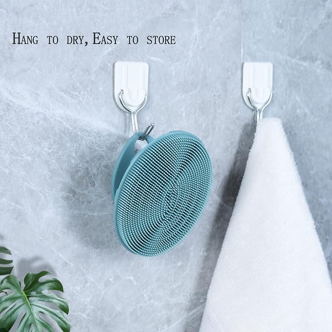 Silicone Face Brush Handheld Facial Cleansing Scrubber, Dark Green+Pink | Gentle Exfoliating, Massaging, Makeup Remover, Oil Remover, Food-grade Soft Bristle, Hygienic for All Skin Types, INNERNEED
