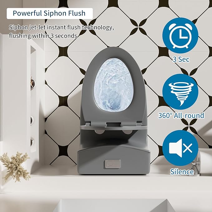 Dual Flush One Piece Toilets for Bathrooms, Compact Gray Toilet Elongated with Soft Closing Seat, Modern 12 Inch Rough in Toilet, 1.6 GPF & Map 1000g, Comfort Height, Silent Design (GREY)