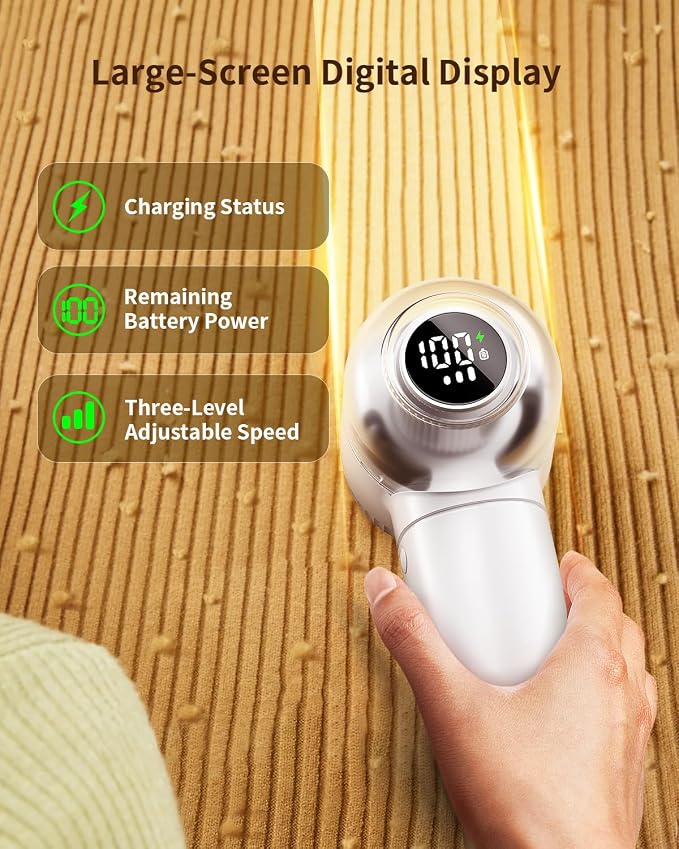 coldSky Fabric Shaver Large Lint Remover with Brush 2 in 1 Sweater Shaver | Digital Display, 3 Speeds, 6-Leaf Blades, 1200mAh Rechargeable Lint Shaver for Clothes, Sofa, Bedding,Purple