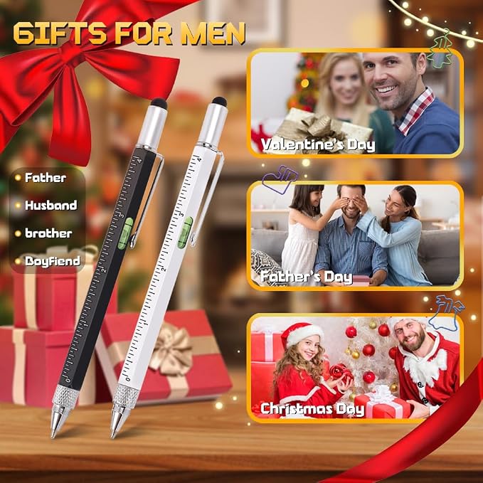 Stocking Stuffers for Men, 9 in 1 Metal Multitool Pen 2Pcs and Refill 6Pcs, Unique Tech Tool Pen from Wife Daughter to Father Boyfriend Husband on Christmas, Birthday, Valentine's Day