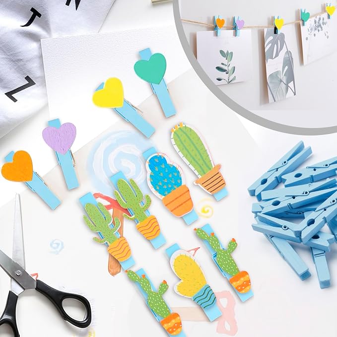 50PCS Blue Wooden Clothespins 2.9 Inch Color Clothes Pins for Pictures | Colorful Close Pins Wood for Photos Classroom School Decoration Craft Cheer