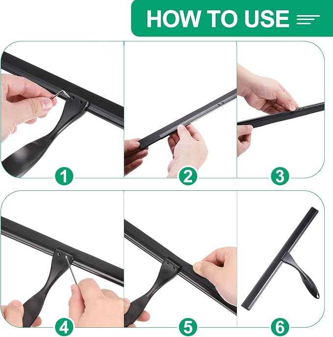 uxcell 2Pcs 10 Inch Window Glass Shower Doors Replacement, Squeegee Rubber for Window Glass Shower Doors Tile Wall Cleaning, Black