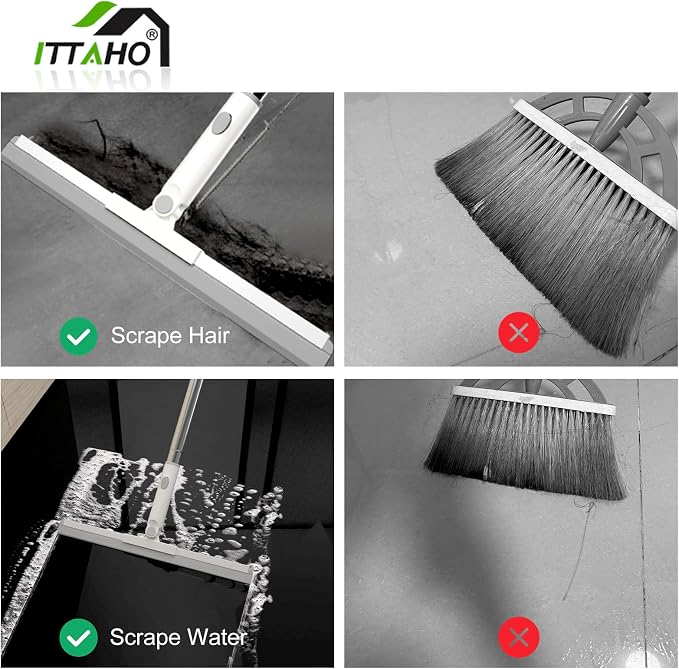 Floor Squeegee, Squeegee Broom for Floor with 62" Long Handle, Shower Squeegee for Tile Shower Walls,Garage, Deck, Bathroom, Glass,Window, Concrete Floor