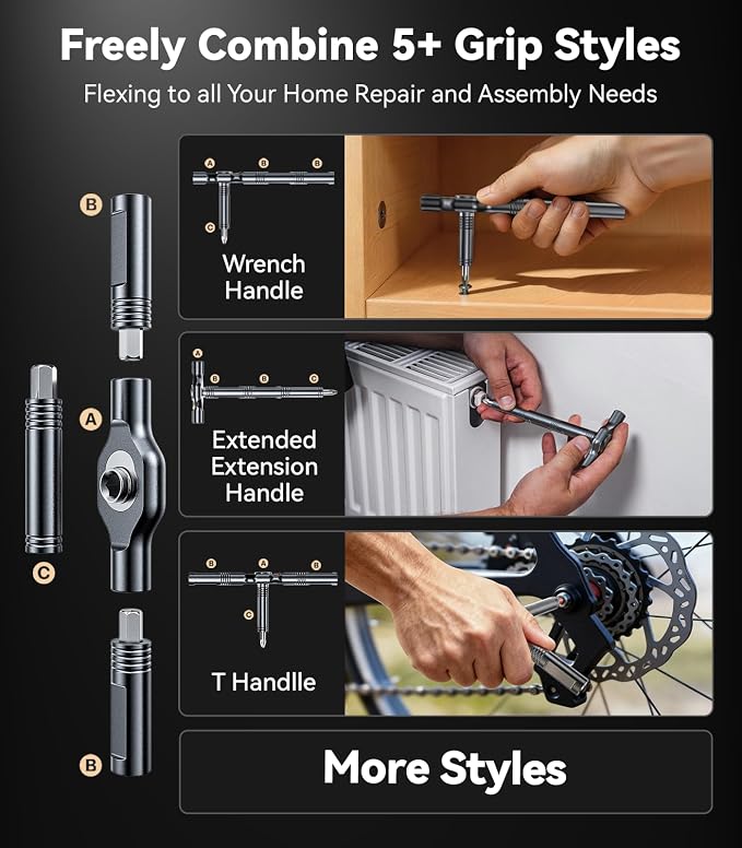 Wesdut 32in1 T Handle Magnetic Ratchet Screwdriver Set, [Freely Combine 5+ Grip Styles] Screw driver, Ratcheting Allen Wrenches Sets, Repair Tool Kit for Computer, Bicycles, Furniture, Electronics