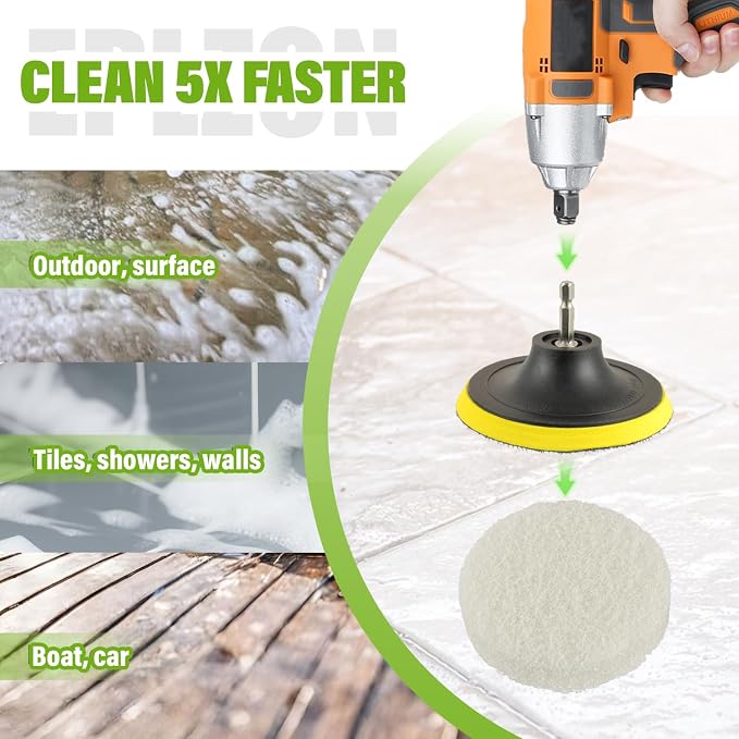 4 Inch Drill Brush Scrub Pads Cleaning Kit, 5X Faster Cleaning, Reusable Double Sided Scrub Pad for Bathroom Shower Tub Tile Grout Kitchen Toilet Hard Surfaces, 9 Pack(White)