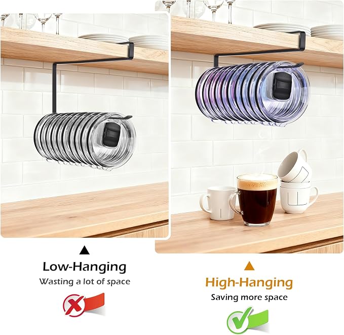 LWGFIO 2Pack Tumbler Lid Organizer, Kitchen Space-Saving Cup Holder, Organizers for Under Cabinet Storage, No Glue or Drilling Required (Black)