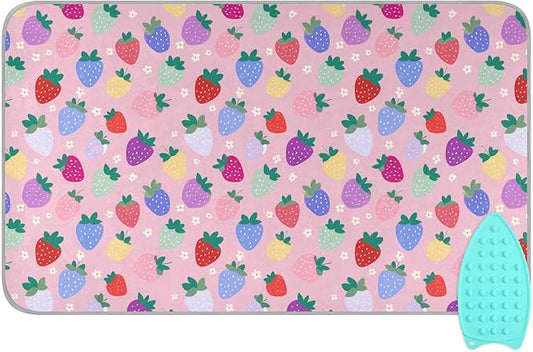 Ironing Mat Portable Ironing Pad Blanket with Silicone Iron Rest for Table Top Travel Heat Resistant Double-Side Using Large 47x28 Inch Foldable Summer Strawberries Daisy