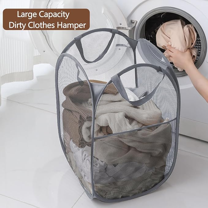 2Pcs Pop Up Laundry Hampers for Cruise. Foldable Mesh Laundry Basket | ollapsible Space Saving Design, Large Side Pocket Storage Basket for Bedroom, Laundry Room, Apartment, Travelling, Dormitory