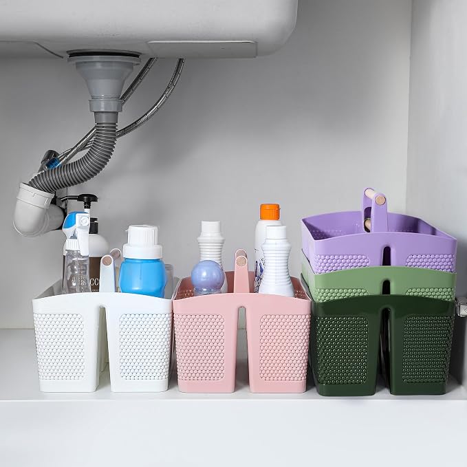 rejomiik Plastic Shower Caddy, Portable Shower Basket with Handle, Purple | Cleaning Caddy Organizer for Bathroom, College Dorm Room Essentials, Storage Tote