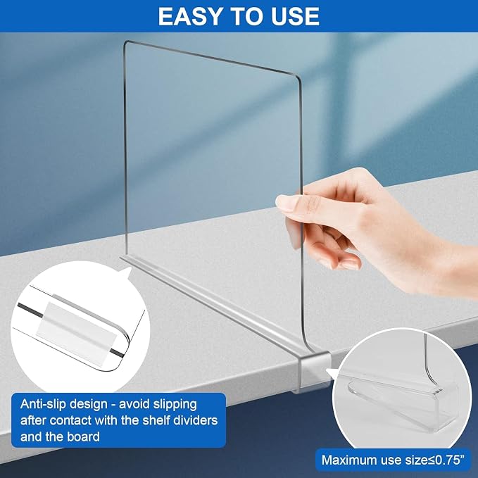 11 Inches Tall [Extra Tall Version] Shelf Dividers for Closet Organization and Storage, 10 Pack Purse Organizer for Closet Acrylic Bookshelf for Organization, Perfect for Sweater Shirts Handbags