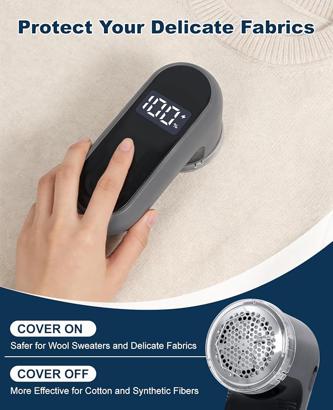 Killrose Fabric Shaver | Lint Remover with Digital Display, 6-Leaf Blade Electric Lint Shaver for Clothes, Sweaters, Furniture - 9000 RPM USB-C Rechargeable, Safe for All Fabrics