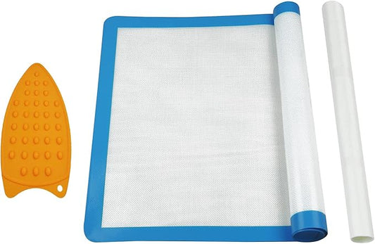 Applique Fusing Mat(17" x 24"), Silicone Mat for Applique and Arts Crafts Creation, Quilter Silicone Appli-Fuse Mat, Including Non-Stick Pressing Sheet for Heat Press and Silicone Iron Rest Pad