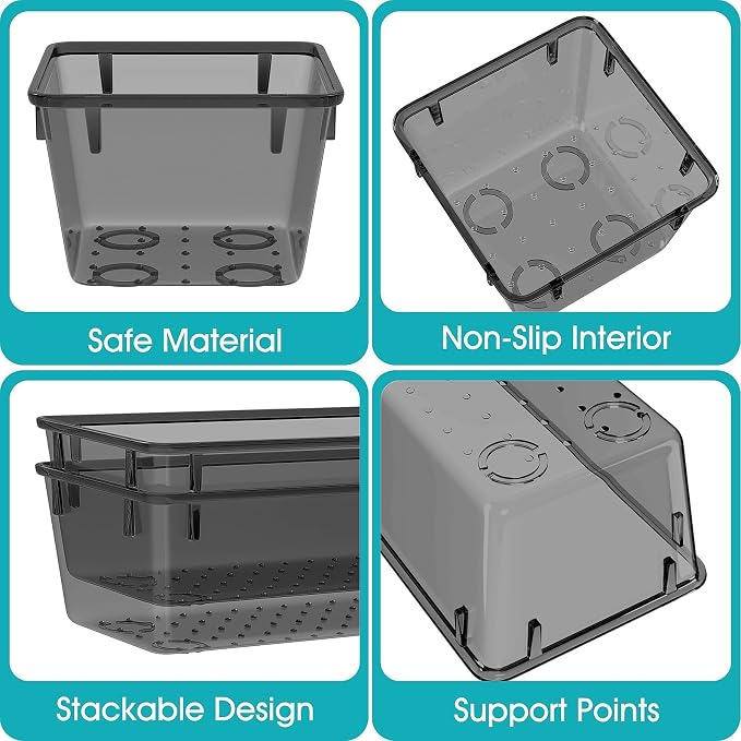 StorMiracle 28 PCS Clear Plastic Drawer Organizers Set, 4 Size Desk Drawer Organizer Trays for Makeup, Jewelry, Kitchen Utensils, Gadgets and Office Accessories, Black