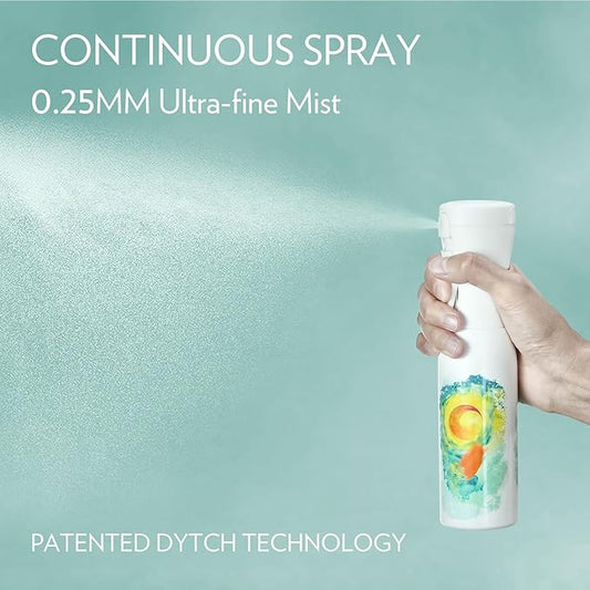 FLAIROSOL InspireArt, Continuous Spray Bottle - Ultra Fine Mist Water Sprayer for Hairstyling, Cleaning, Arts & Crafts, Versatile Spray Bottle, Patented Technology, 6.8 OZ (White Bottle, Green Print)