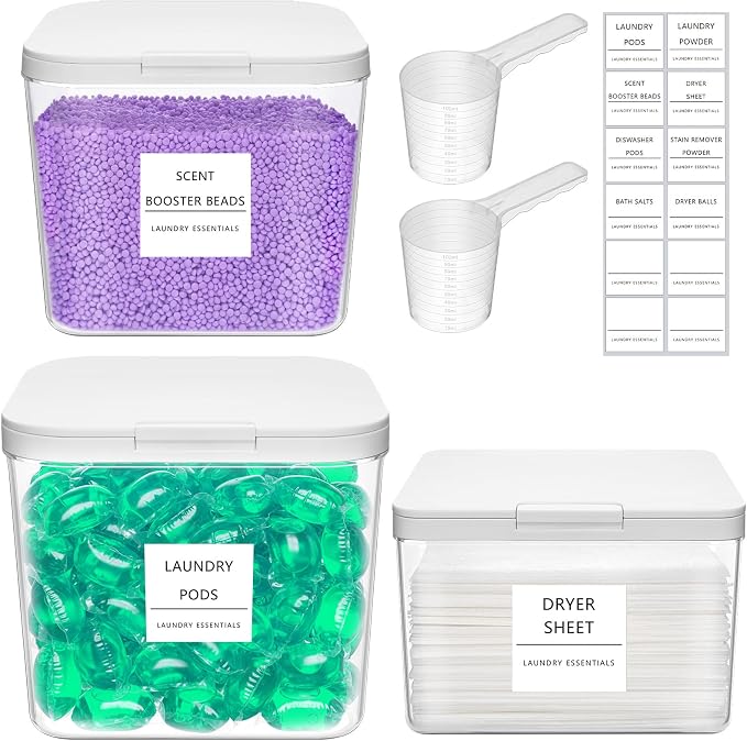 Lifewit Laundry Pods Container with Pop-up Lid, Coffee Pod K Cup Storage, Laundry Room Organization, Dryer Sheet Holder for Washing Powder Detergent, 2700 +4500+1800ml/0.5+0.72+1.2gal, 3PCS