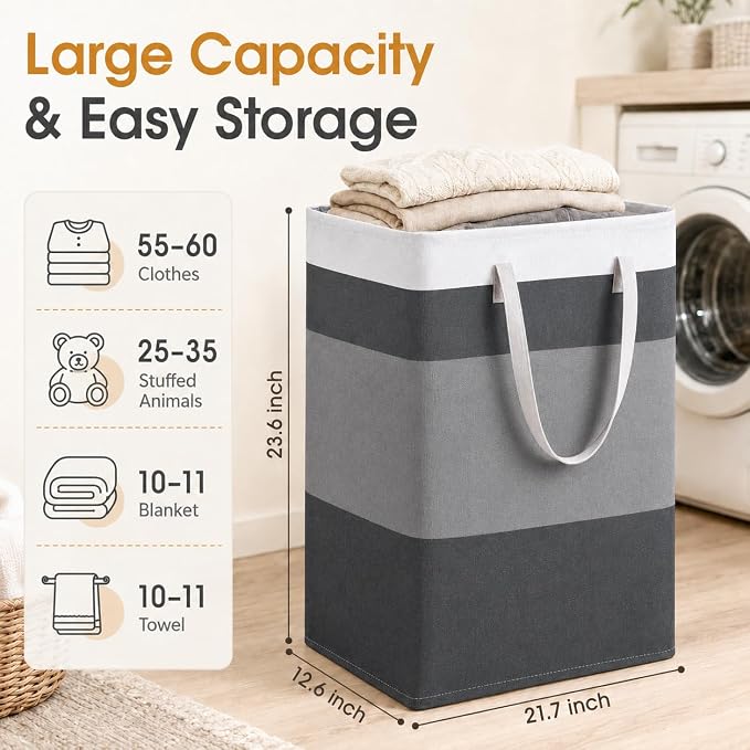 BOOMIBOO 2 Pack Large Laundry Basket,Waterproof Freestanding Laundry Hamper,Collapsible Clothes Basket with Easy Carry Handles in Laundry Room Bathroom Bedroom Dorm,Gradient Grey,100L