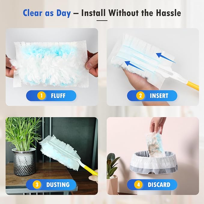 50 Count Duster Refills Compatible with Swiffer Duster Handles, 1 Handle | Dense Microfiber, Dust Lint and Pet Hair Pickup, For Blinds Shelves Fans Electronics and Car Interiors