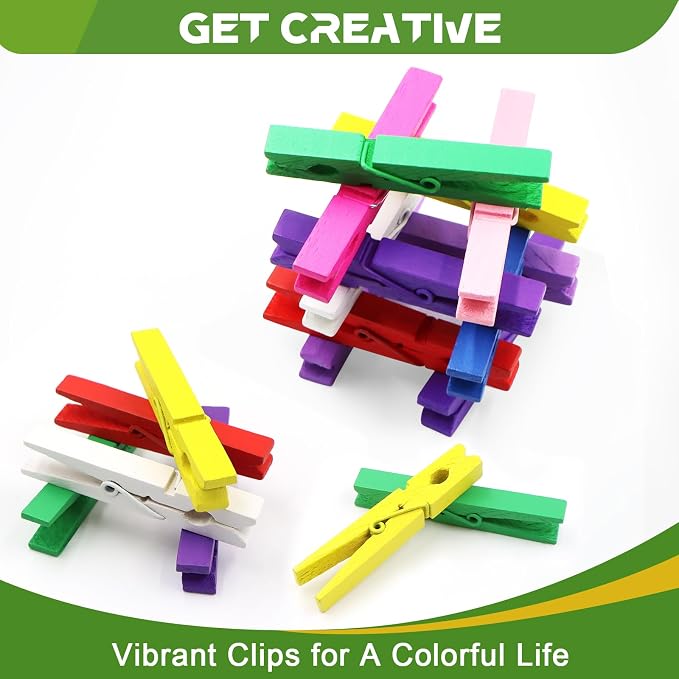 100 Pcs Colored Clothes pins - 2.9 Inch Wooden Clothespins Cheer Clips | Vibrant for Crafts Clothing Pictures Classroom Decorations Laundry, Solid Wood No Splinters Fade‑Proof, 10 Colors