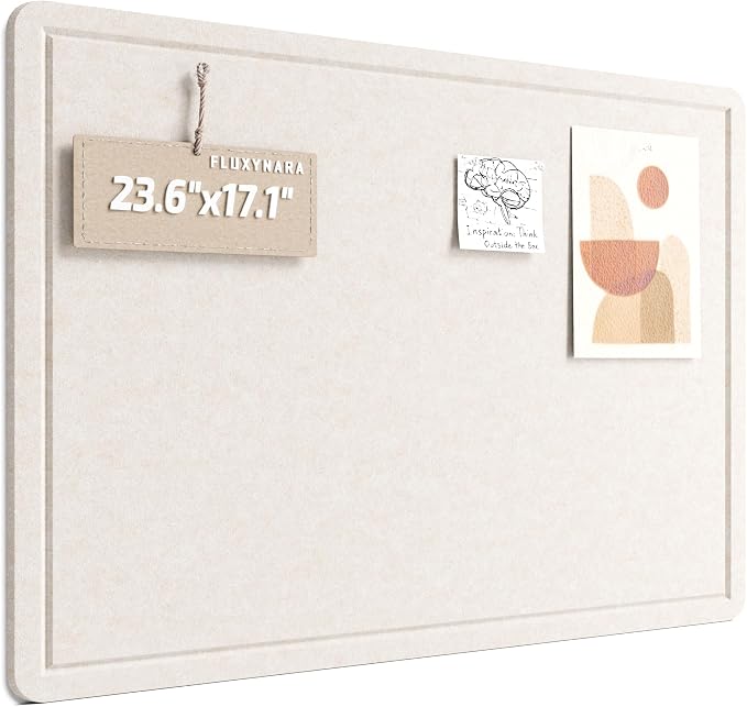 Fluxynara 23.6" x 17.1" Bulletin Board, Oatmeal | Cork Board Alternative with 12 Removable Adhesive Tabs, Foldable Felt Pin Board for Home, Office, Classroom & Dorm