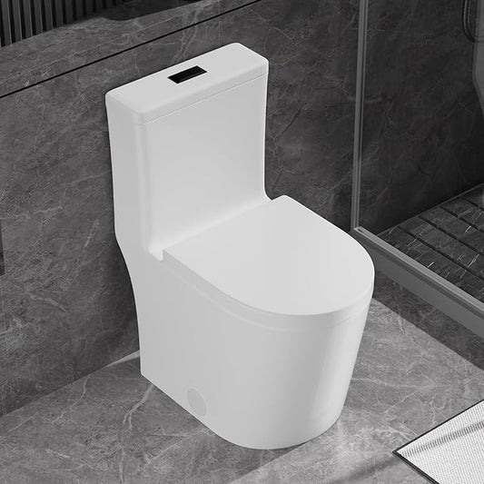 WinZo Small Toilet One Piece Deisgn With Black Push Button Dual Flush,23 inch Length for Tiny Bathroom,White with Black Button