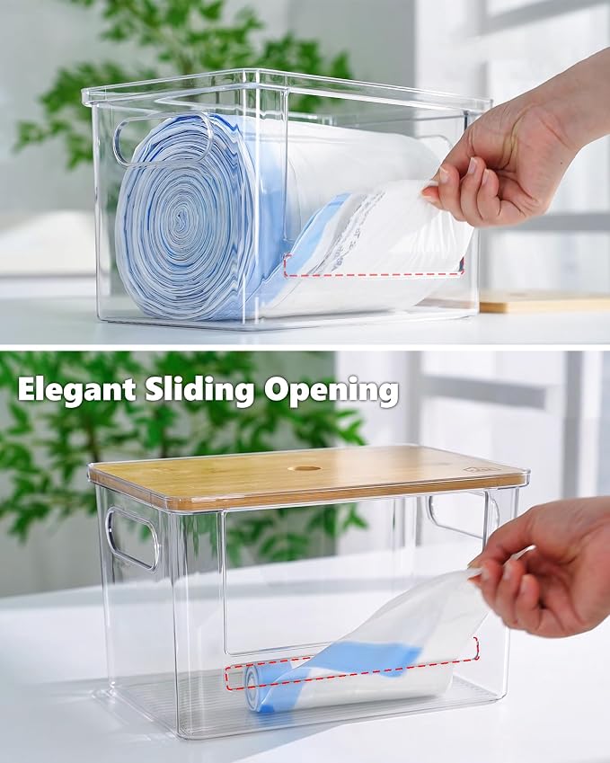 iCASA 5 in 1 Trash Bag Holder Dispenser Kitchen Under Sink Organizer | Stackable Garbage Bag Dispenser for 13/30/33 Gallon Bags, Clear Organizer Bins Dishwahser & Laundry Pods Container Storage