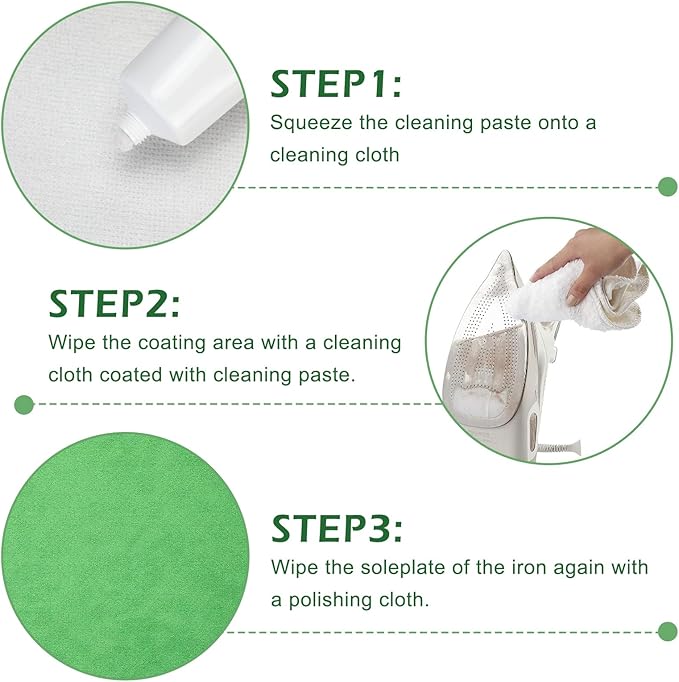 2 Set Iron Cleaner Kit Include 2 Hot Iron Cleaner Soleplate Pastes 2 Cleaning Cloths 2 Polishing Cloths for Cleaning Coating Residue from Soleplates