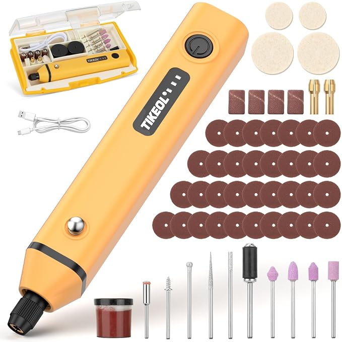 Mini Cordless Rotary Tool, Multi-Purpose Power Rotary Tool Kit (yellow) | 67 Accessories, Variable Speed， USB-C Charger, for Engraving, Sanding, Polishing, Grinding, DIY Crafts