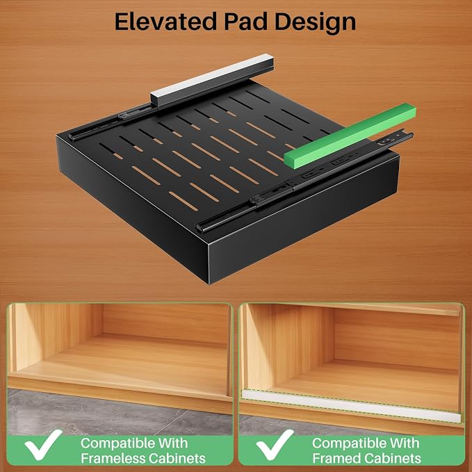 Pull out Cabinet Organizer, 21"Deep, 16.9"Wide Heavy Duty Full-Extension Slide out Drawers with Nano Adhesive, Roll Out Shelves Sliding Cabinet for Kitchen, Bathroom, Pantry,under sink Storage(Black)