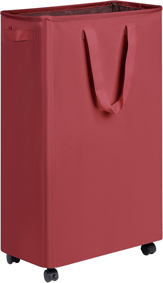 efluky Slim Laundry Hamper with Wheels, Rolling Laundry Basket for Clothes, Small Laundry Basket for Bedroom, Dorm and Laundry Room, 75L (19.8 Gallons) Red