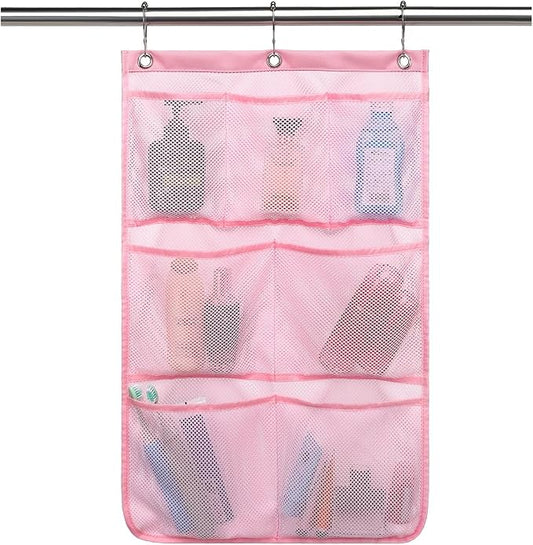 GYEUKHAM Mesh Shower Caddy Hanging Organizer with 7 Pockets and Hooks, Portable Quick Dry Bathroom Storage for College Dorm, Cruise, RV, Gym, Travel Toiletry Bag, Pink, 1 Pack