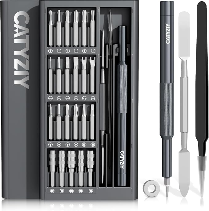 52-in-1 Precision Screwdriver Set, Magnetic Repair Kit for iPhone | Upgraded 47-piece S2 steel bit set. Includes mat, handle, tweezers, pry bar & ring. Perfect for PC, phone & watch repairs.