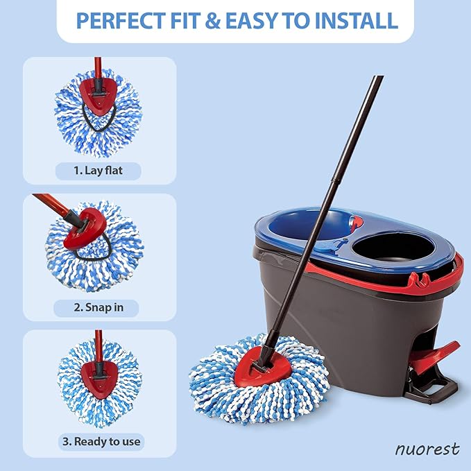 Nuorest Spin Mop Replacement Heads, Microfiber Mop Refills, Easy to Replace (4 Heads)