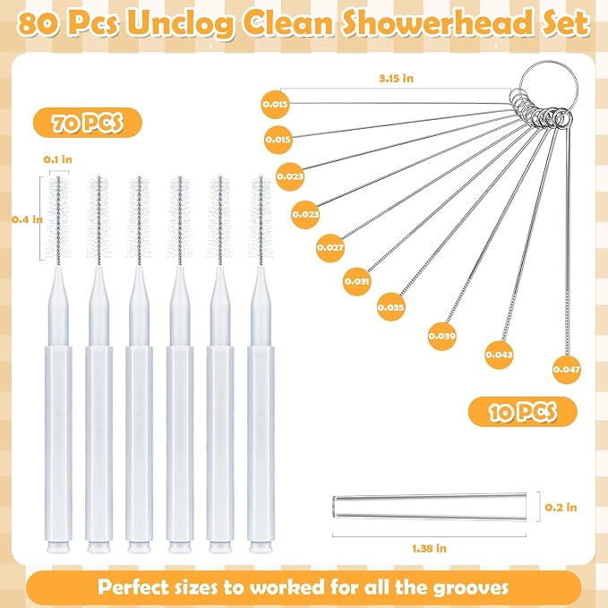 80 Pcs Shower Head Cleaner Tool–Showerhead Cleaning Brushes + Stainless Steel Picks, Small Hole Crevice Cleaning Brush for Shower Head, Shower Head Cleaner for Clog Removal & Hard Water Deposit(White)