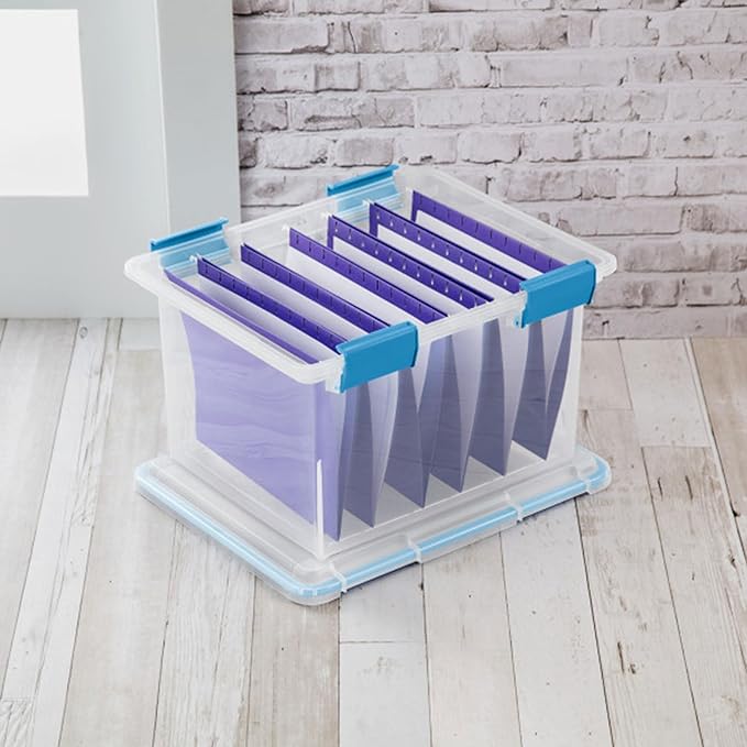 Sterilite 32 Qt Gasket Box, Stackable Storage Bin with Latching Lid and Tight Seal, Plastic Container to Organize Basement, Clear Base and Lid, 4-Pack | Heavy-Duty, Stackable, and Organizing Containers for Bathroom, Cabinet, Closet, and Garage, Clear a...