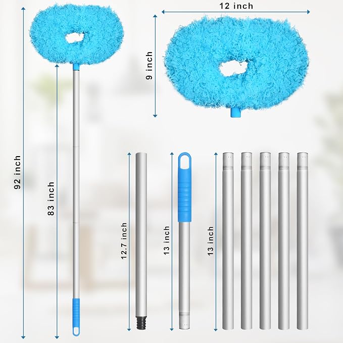 Eunice 13-78 Inches Ceiling Fan Duster with Extension Pole | Extendable Microfiber Cleaning Brush for High Ceiling, Blades, Cobwebs, Adjustable Dusting Tool for Home, Window,Door(Blue)