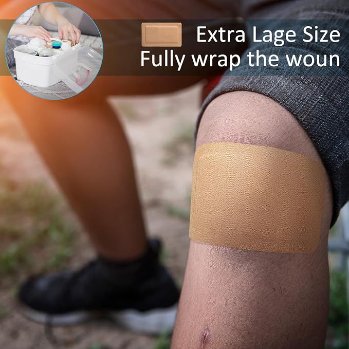 Geiserailie 90 Pcs Flexible Extra Large Adhesive Soft Bandages 5" x 3" Sterile Fabric Adhesive Bandages with Non Stick Pad, Latex Free for Care and Protect Wounds Bed Sores Burn Individually Wrapped