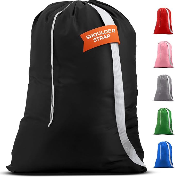 Handy Laundry Bag with Shoulder Strap 30"x40", Extra Large, Black | Extra Large 30x40 Laundry Bag, Shoulder Strap, Drawstring Locking Closure, Heavy Duty for College Dorm Travel Camp, Black