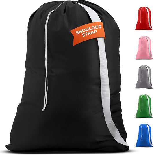 Handy Laundry Bag with Shoulder Strap 30"x40", Extra Large, Black | Extra Large 30x40 Laundry Bag, Shoulder Strap, Drawstring Locking Closure, Heavy Duty for College Dorm Travel Camp, Black
