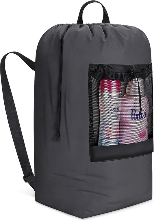 Lifewit Laundry Bag Backpack Travel, 120L, Gray | Extra Large Bag with Shoulder Straps and Mesh Pocket for Laundromat, Heavy Duty Basket for Dirty Cloth College Dorm Apartment