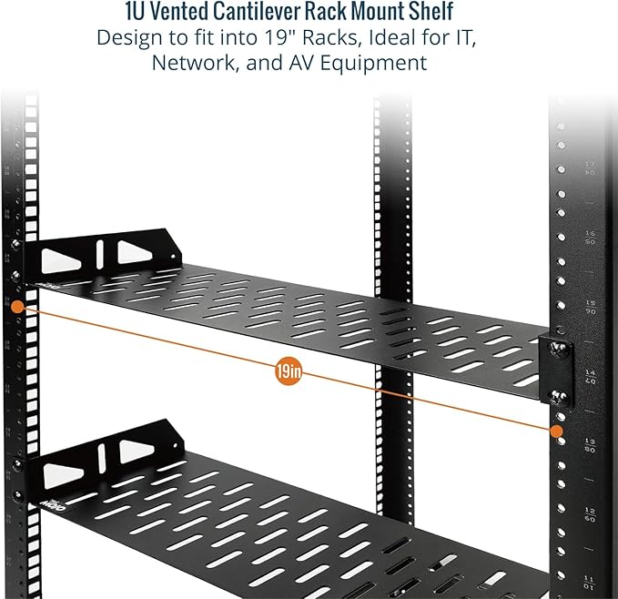 Tecmojo 1U Rack Shelf,19 inch Rack Shelf 6 inch Depth,Rack Mount Shelf with Anti-Slip Stops,Server Rack Shelf and Network Shelf for 19 in Equipments, 55lbs Capacity of Vented 1U Shelf,No Lip(2 Pack)