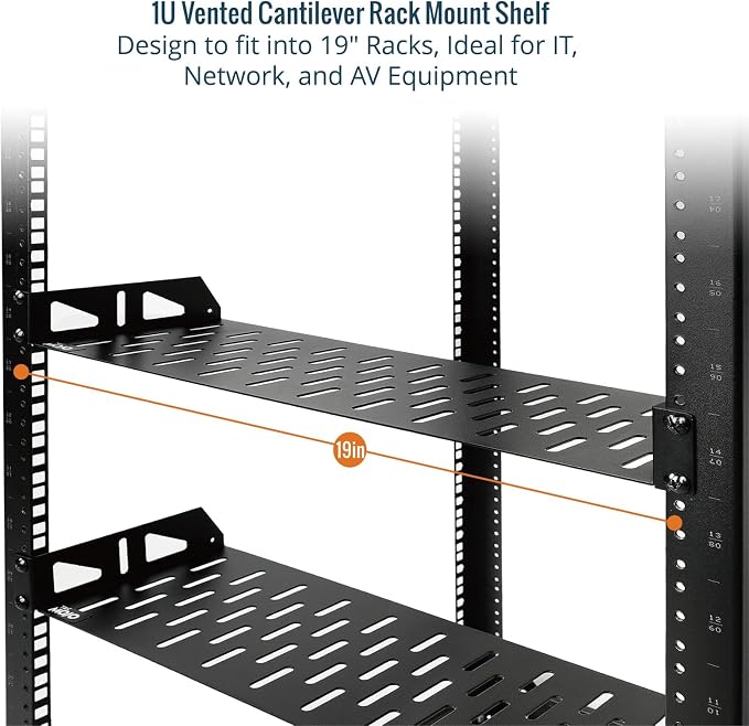 Tecmojo 1U Rack Shelf,19 inch Rack Shelf 8 inch Depth,Rack Mount Shelf with Anti-Slip Stops,Server Rack Shelf and Network Shelf for 19 in Equipments, 55lbs Capacity of Vented 1U Shelf,No Lip(2 Pack)