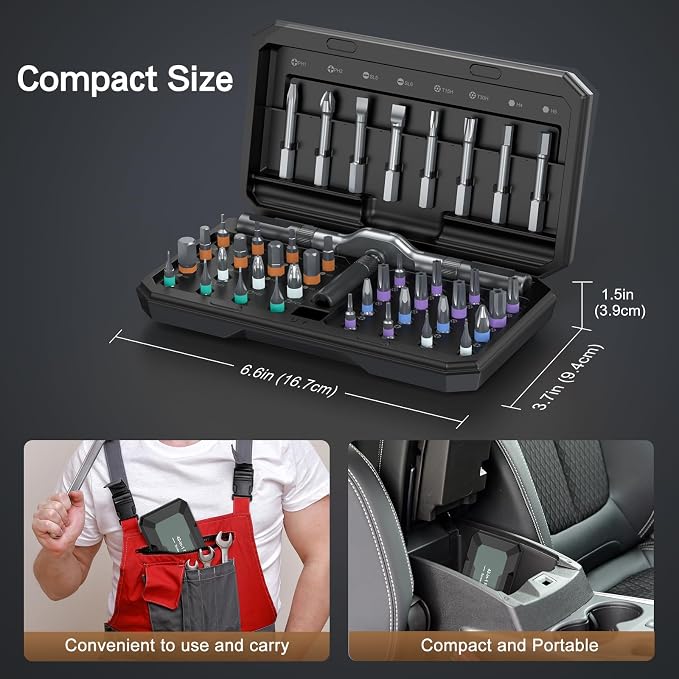 42 in 1 Magnetic Screwdriver Set, DIY Ratchet Screwdriver Set, Multi Bit Magnetic Drive Set, Detachable Ratchet Handle, Portable Compact Repair Tool Kit for Furniture Computer Bicycle Black